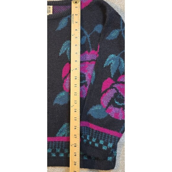 Koret Career VTG Sweater Pullover Colorful Floral Acrylic Nylon Black Women's L - Picture 2 of 11